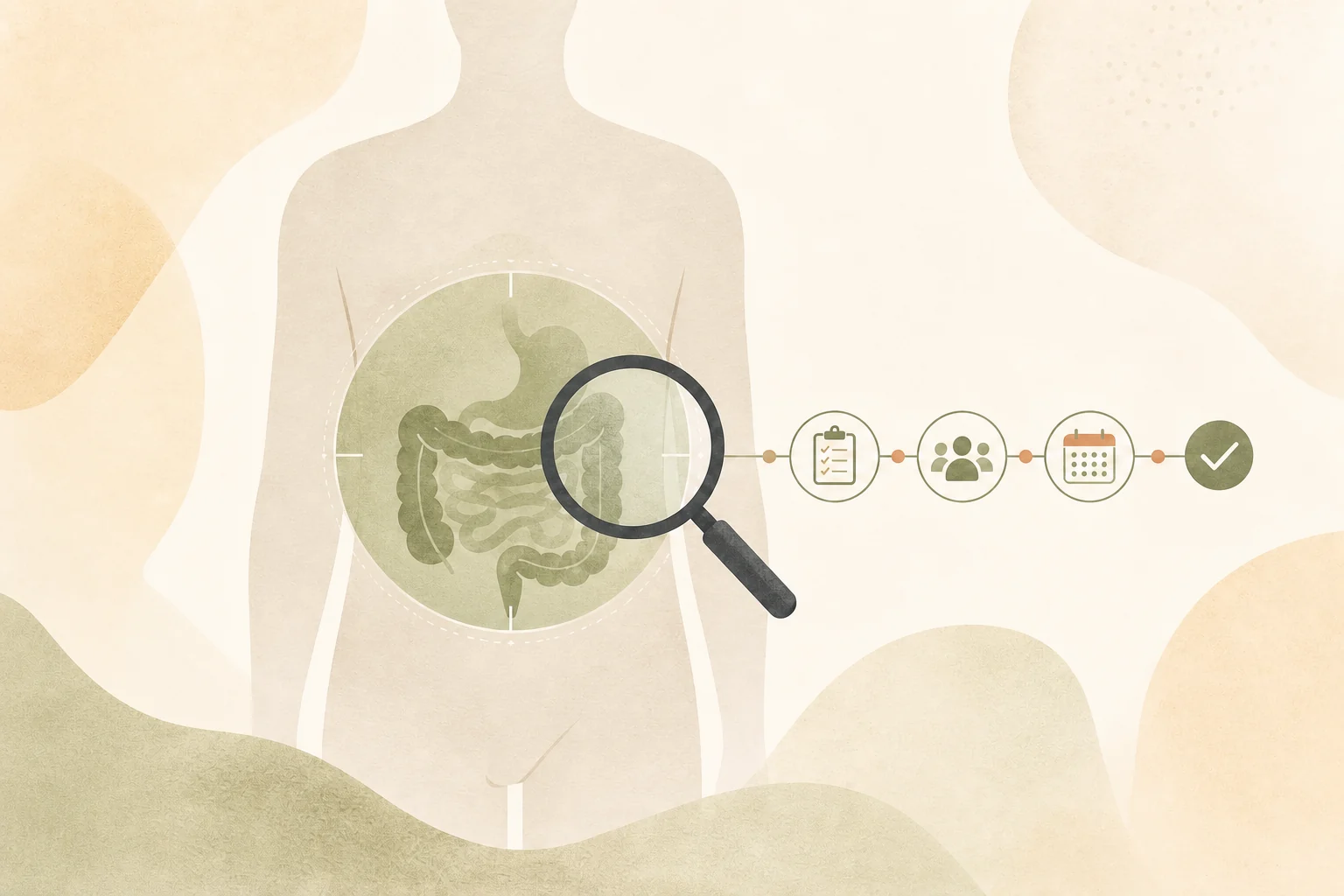 Ruhige Illustration zur koordinierten Tumordiagnostik und Nachsorge
